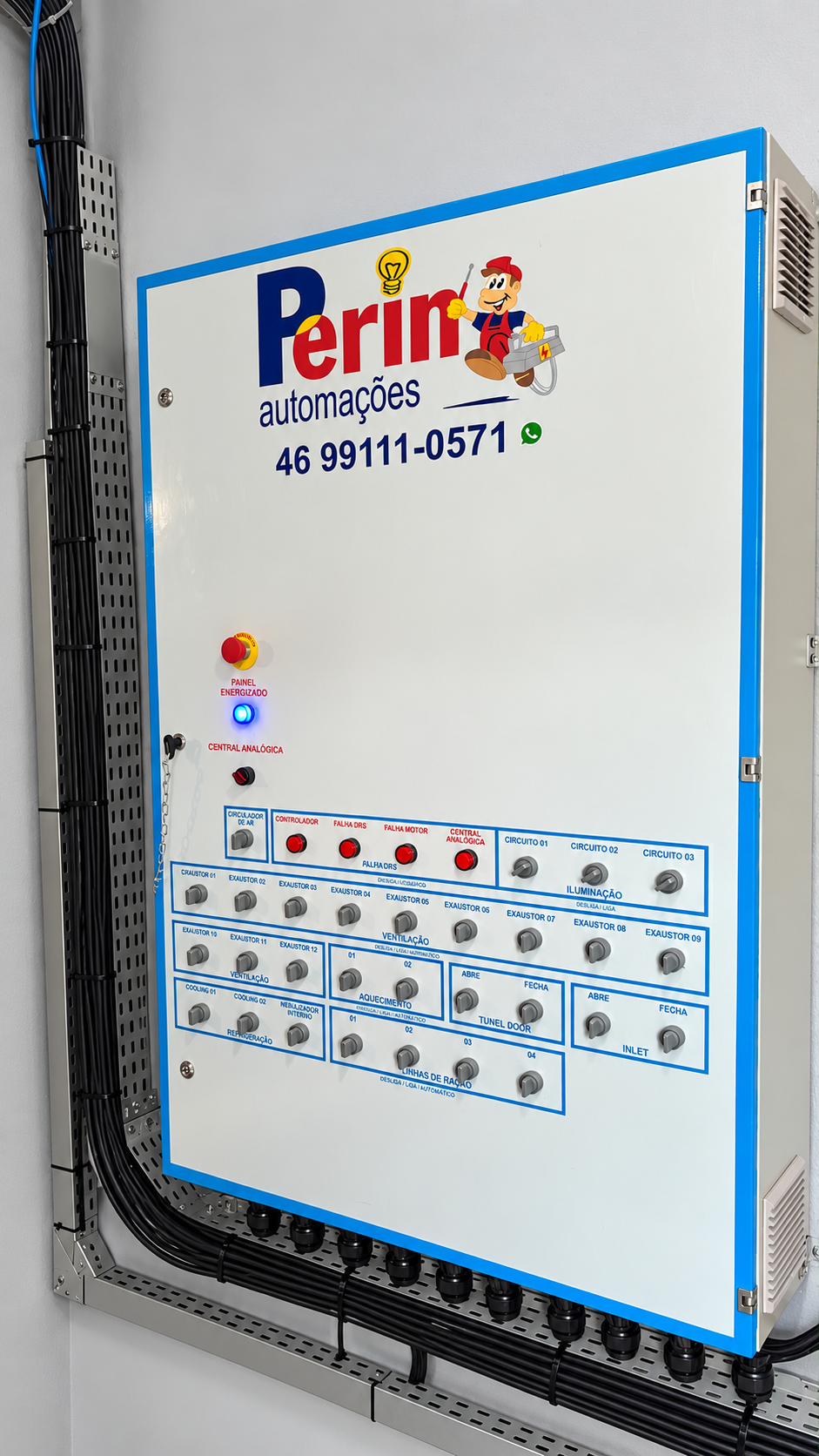 Painel frontal organizado por função